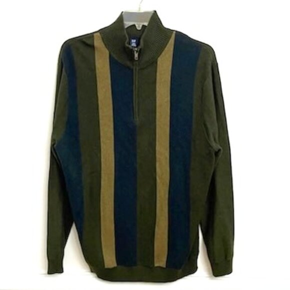 Gap Sweater Men's XXXL Pullover 1/4 Zip 100% Cotton Big & Tall Vertical Stripes - Picture 1 of 5